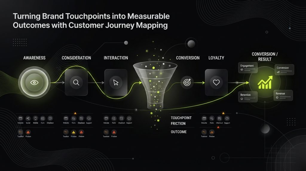 Customer journey mapping funnel showing stages from awareness to loyalty results